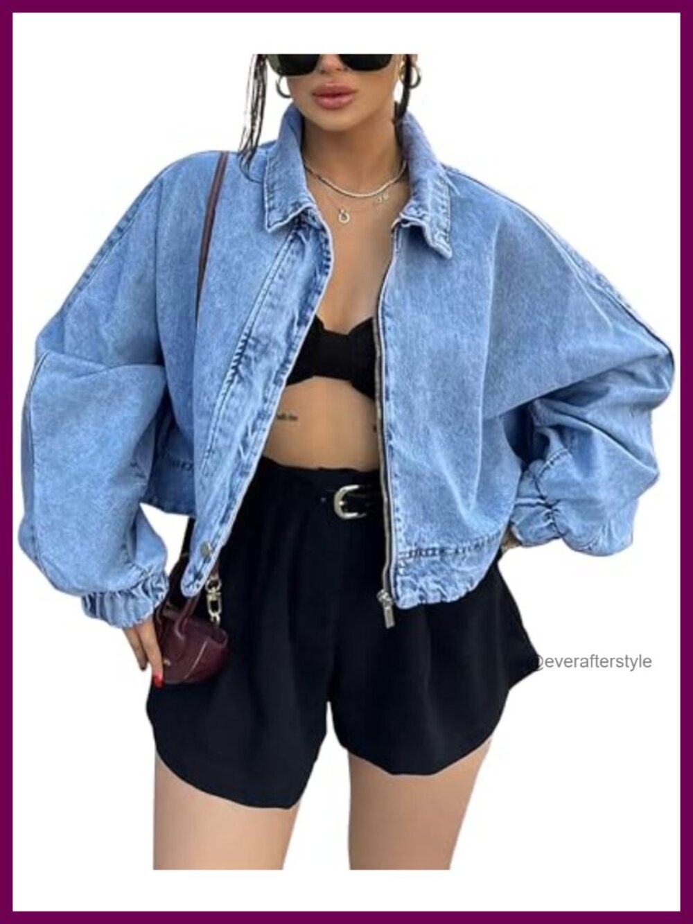 Oversized Cropped Zip Up Denim Jacket Lightweight Loose Fit Women